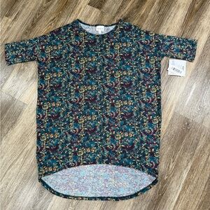 NWT Lularoe Irma Hi Lo Tunic Blouse Teal with Red Orange floral, sz: XXS